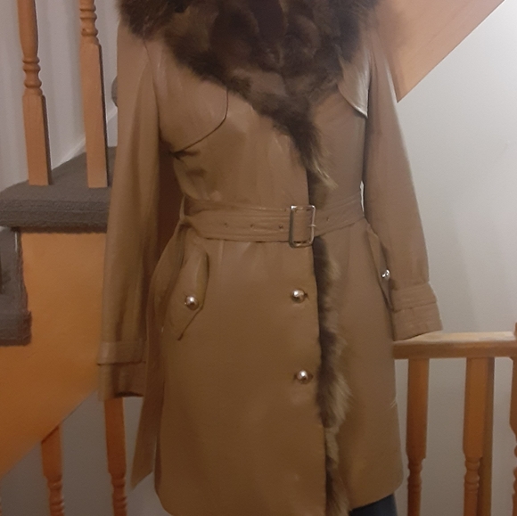 Bordigy Genuine Brown Leather/ Fur Midlength Coat- Women's Size S/M - Picture 2 of 13